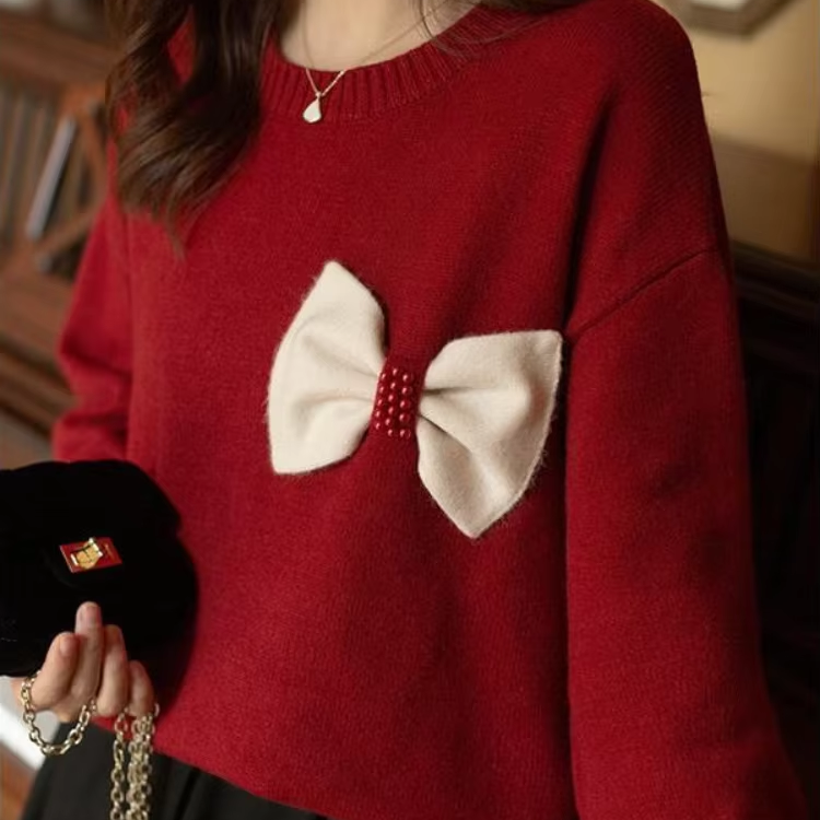 Women’s Red Bow Sweater - Heston Manor