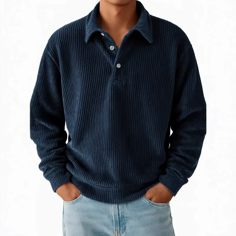 Men’s Ribbed Long Sleeve Polo Shirt - Heston Manor