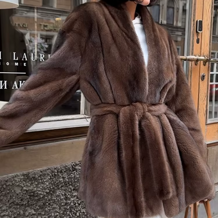 Women’s Brown Faux-Fur Belted Coat - Heston Manor