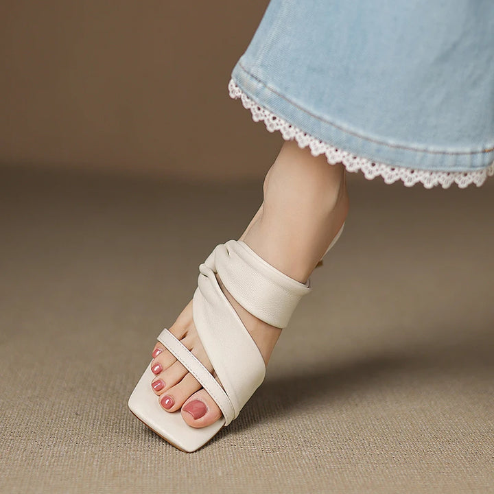 Evora Genuine Leather Crossover Strap Sandals