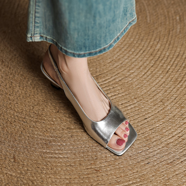 Tyla Genuine Leather Open Toe Slingback Heels