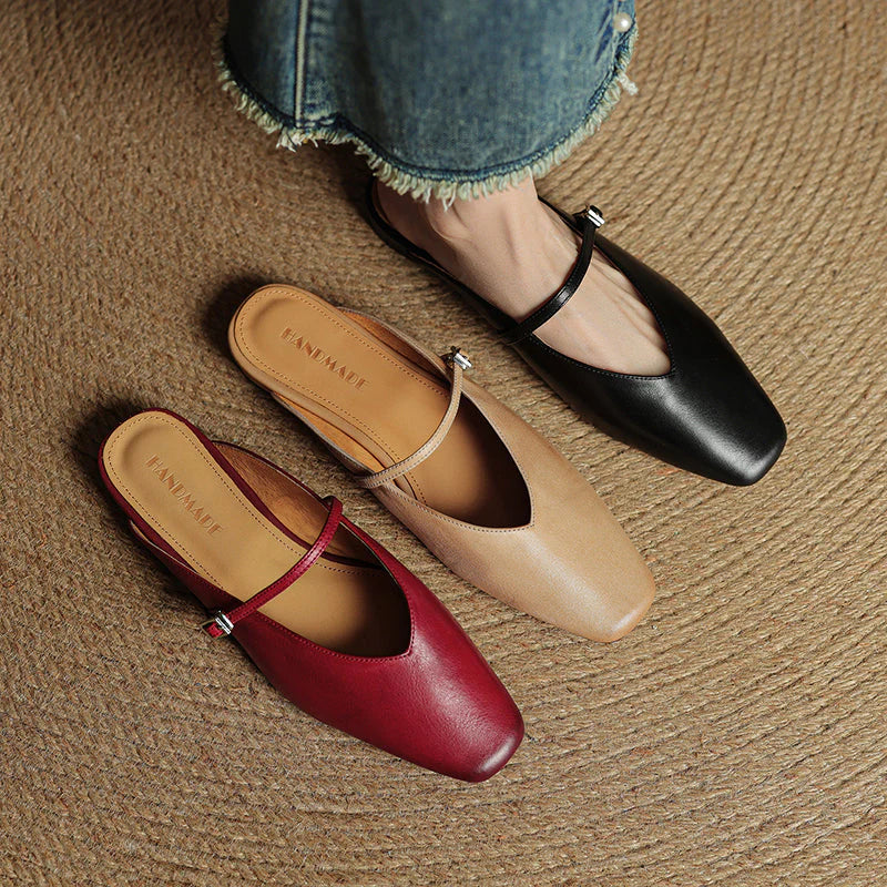 Helia Genuine Leather Mary Jane Mules - Heston Manor