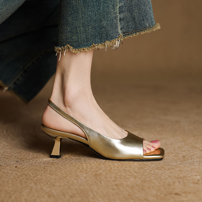 Tyla Genuine Leather Open Toe Slingback Heels