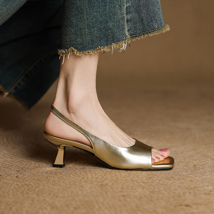 Tyla Genuine Leather Open Toe Slingback Heels