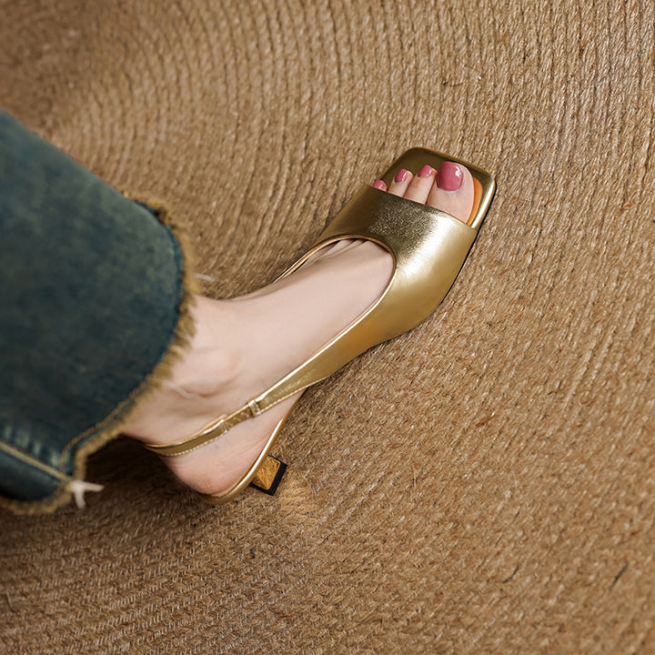 Tyla Genuine Leather Open Toe Slingback Heels