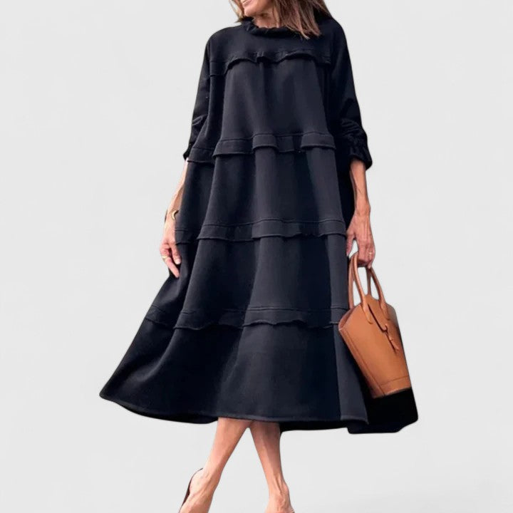 Women's Midnight Ruffled Tiered Long Sleeve Maxi Dress - Heston Manor