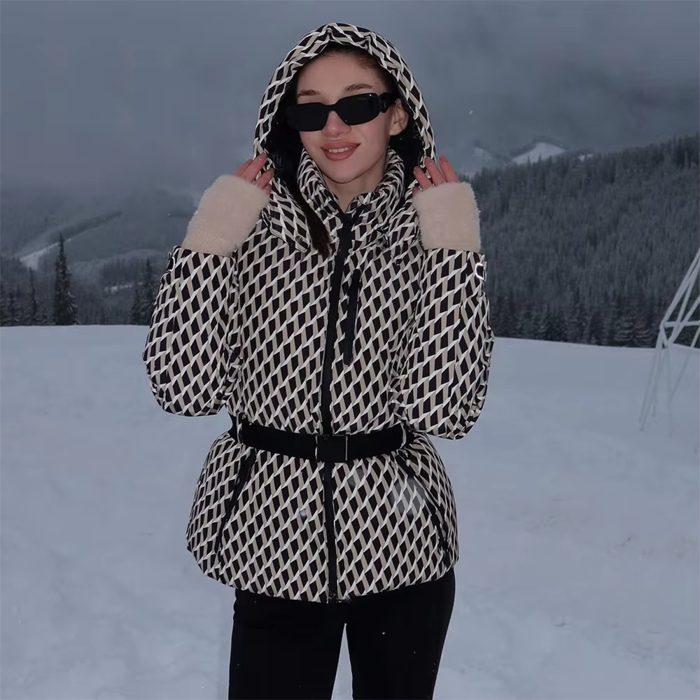 Women's Geometric Belted Winter Coat - Heston Manor