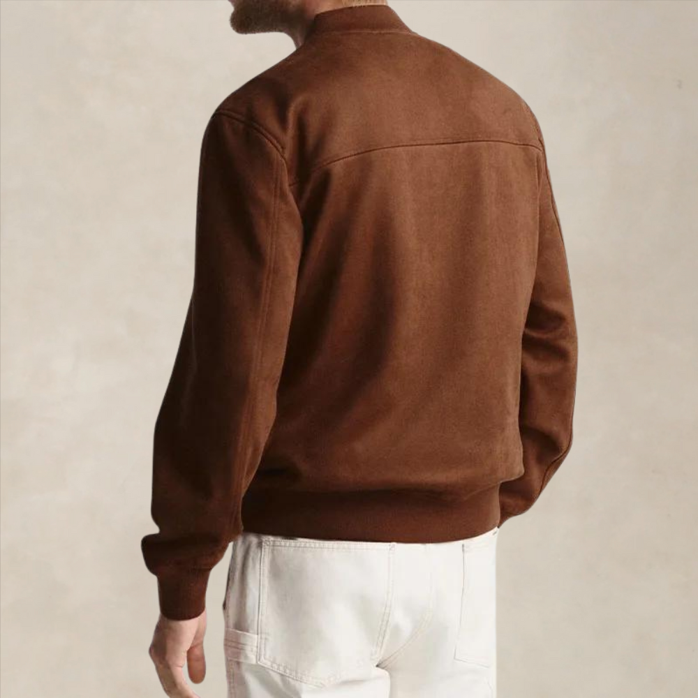 Men’s Suede-Look Zip Bomber Jacket - Heston Manor