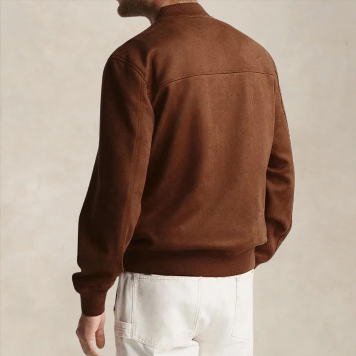 Men’s Suede-Look Zip Bomber Jacket - Heston Manor