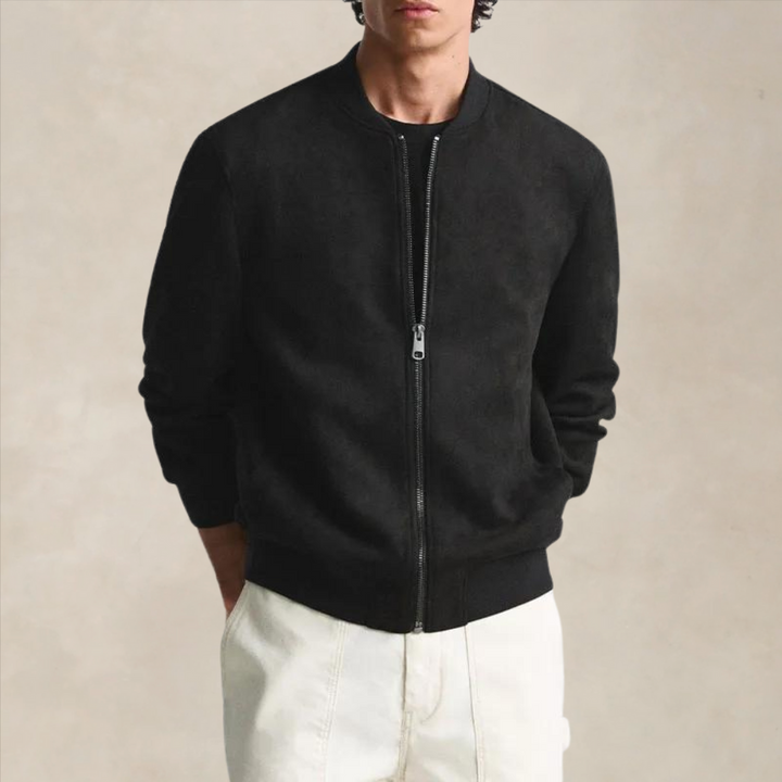 Men’s Suede-Look Zip Bomber Jacket - Heston Manor