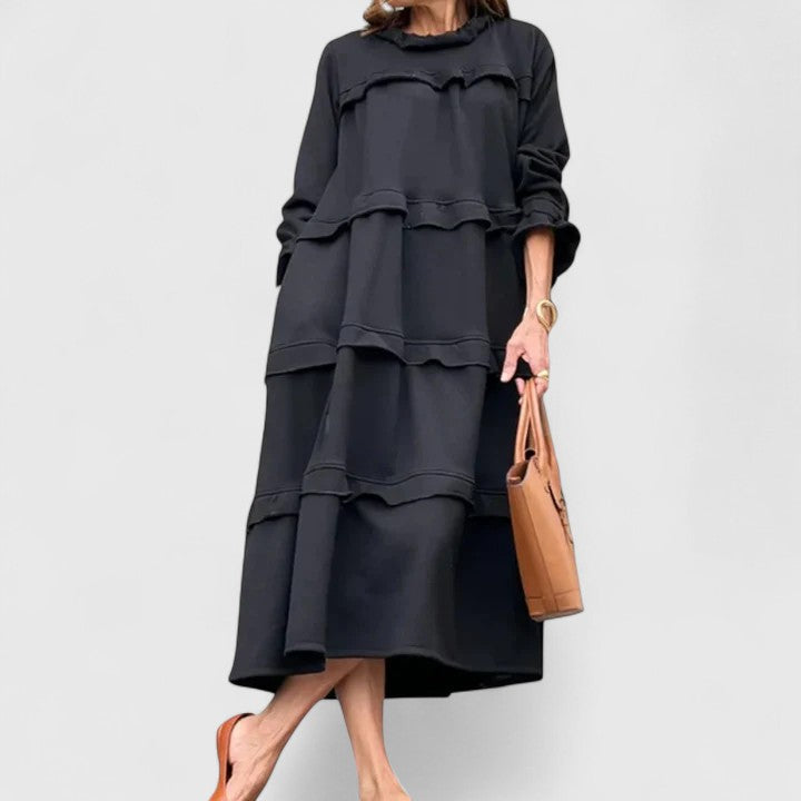 Women's Midnight Ruffled Tiered Long Sleeve Maxi Dress - Heston Manor