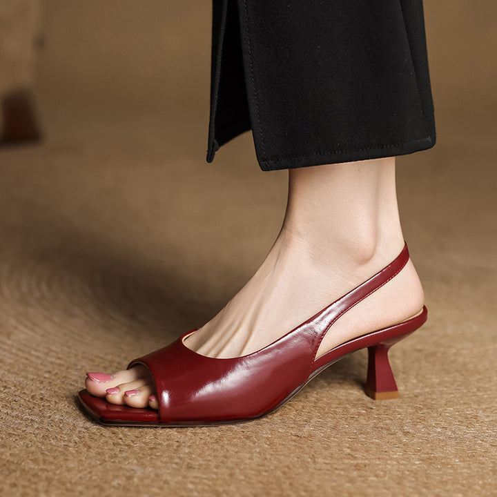 Tyla Genuine Leather Open Toe Slingback Heels