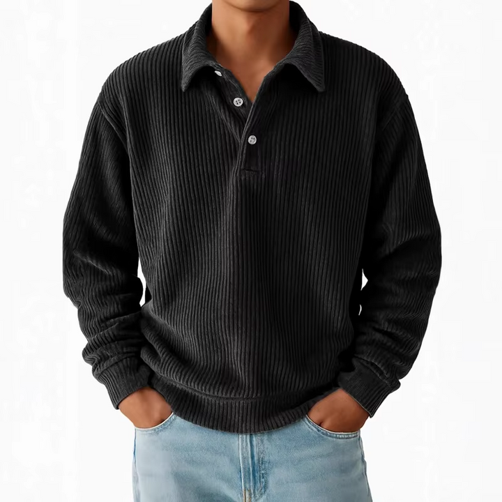 Men’s Ribbed Long Sleeve Polo Shirt - Heston Manor