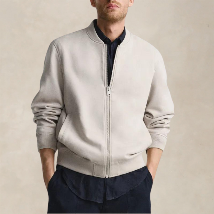 Men’s Suede-Look Zip Bomber Jacket - Heston Manor