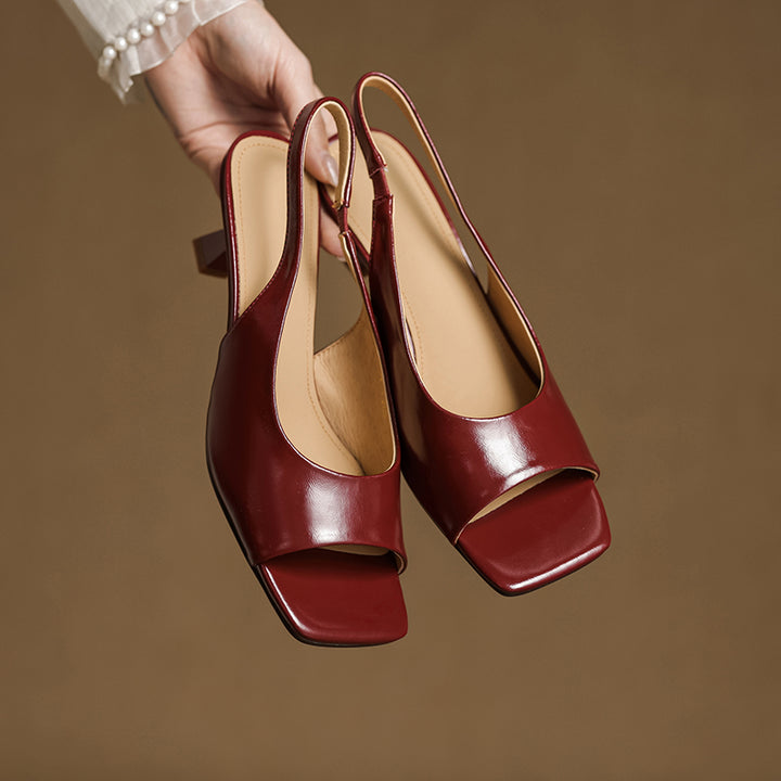 Tyla Genuine Leather Open Toe Slingback Heels