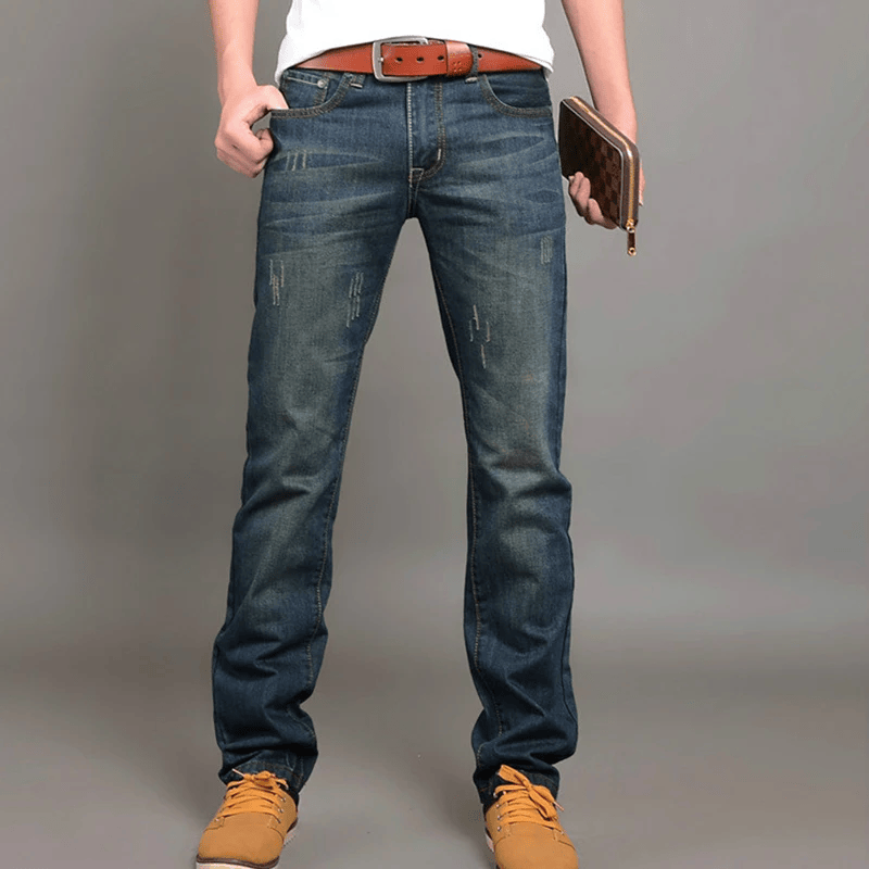 Men’s Distressed Straight Leg Denim Jeans - Heston Manor