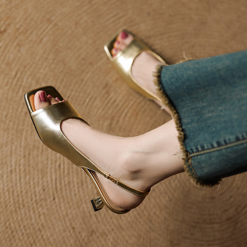 Tyla Genuine Leather Open Toe Slingback Heels