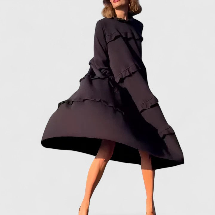 Women's Midnight Ruffled Tiered Long Sleeve Maxi Dress - Heston Manor
