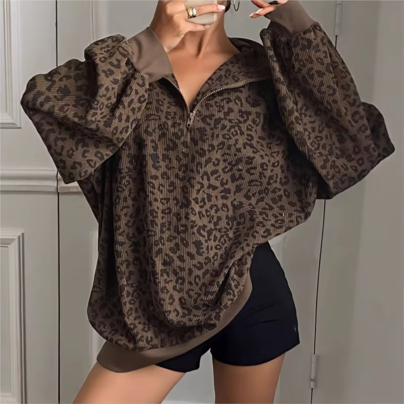 Women's Leopard Print Quarter-Zip - Heston Manor