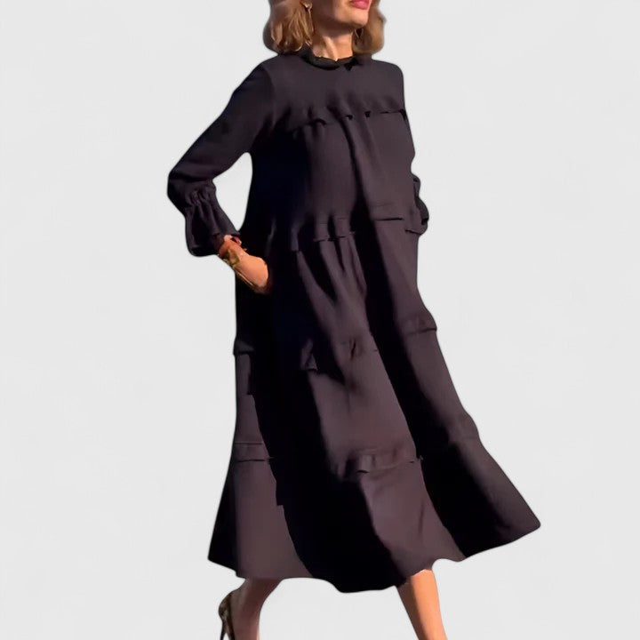 Women's Midnight Ruffled Tiered Long Sleeve Maxi Dress - Heston Manor