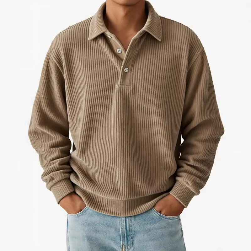 Men’s Ribbed Long Sleeve Polo Shirt - Heston Manor