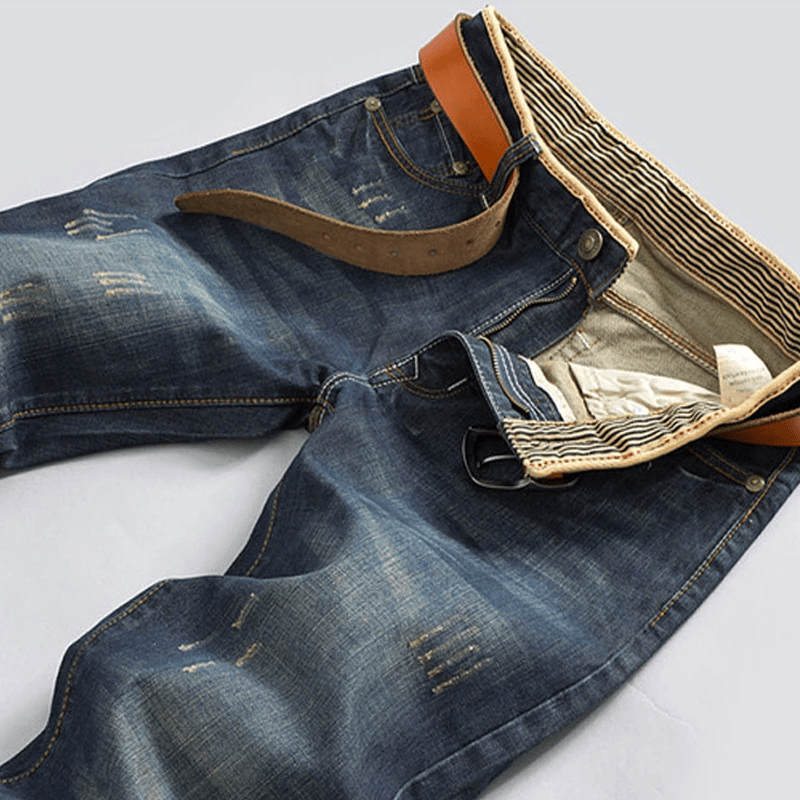 Men’s Distressed Straight Leg Denim Jeans - Heston Manor