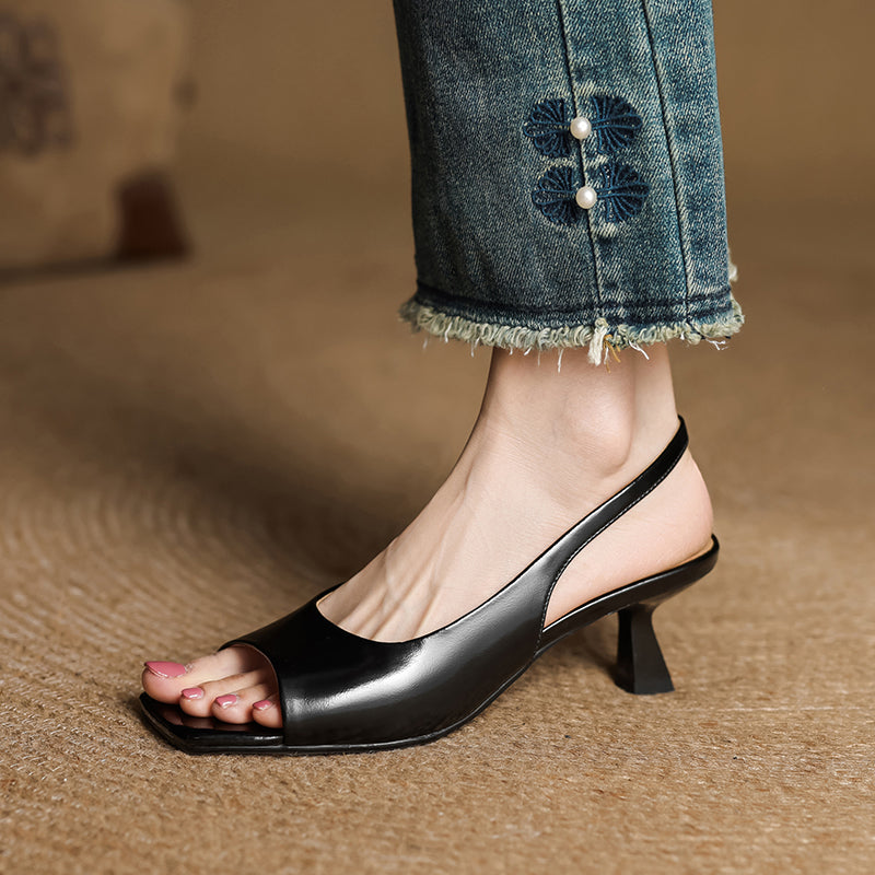 Tyla Genuine Leather Open Toe Slingback Heels