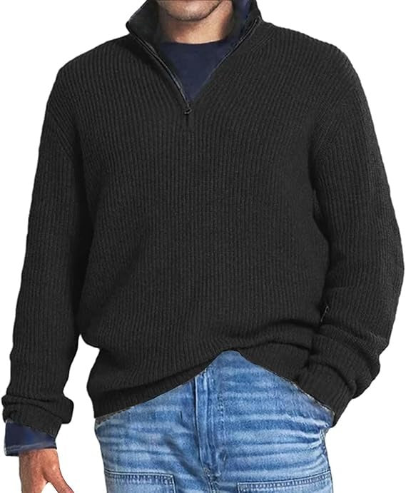 Men’s Brick Red Quarter-Zip Knit Sweater - Heston Manor
