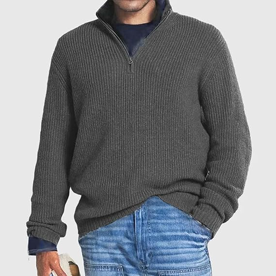 Men’s Brick Red Quarter-Zip Knit Sweater - Heston Manor