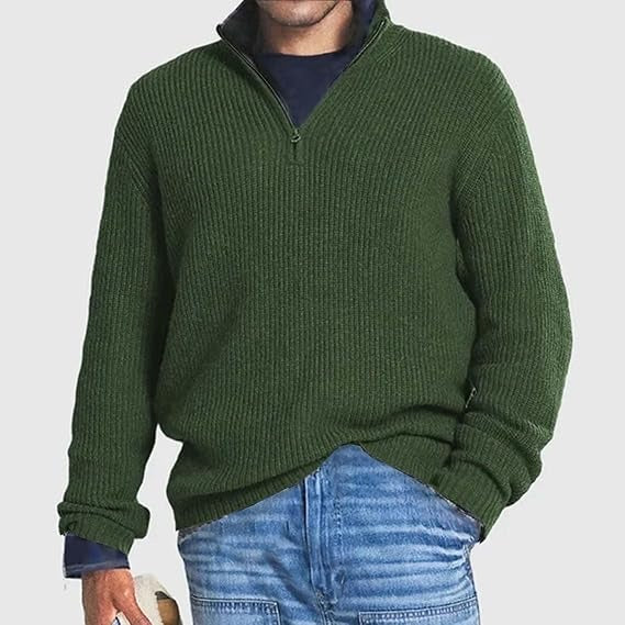 Men’s Brick Red Quarter-Zip Knit Sweater - Heston Manor