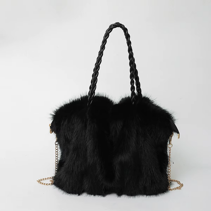 Women’s Faux Fur Shoulder Bag with Braided Handle - Heston Manor