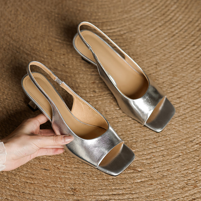 Tyla Genuine Leather Open Toe Slingback Heels