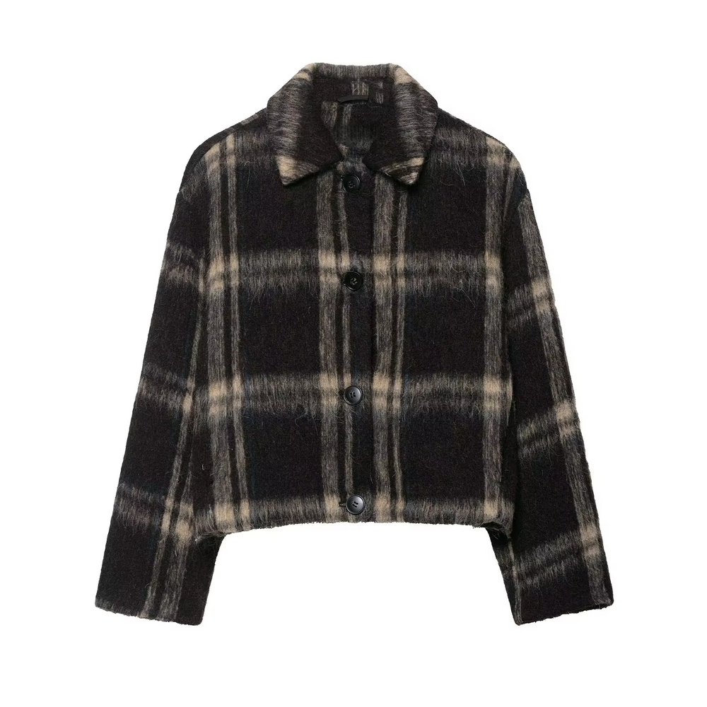 Women’s Plaid Cropped Wool Coat - Heston Manor