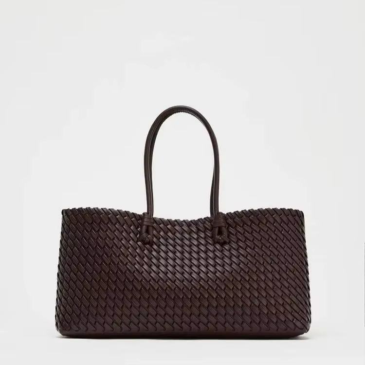 Women’s Dark Brown Woven Leather Handbag - Heston Manor