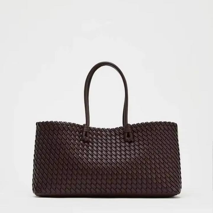Women’s Dark Brown Woven Leather Handbag - Heston Manor