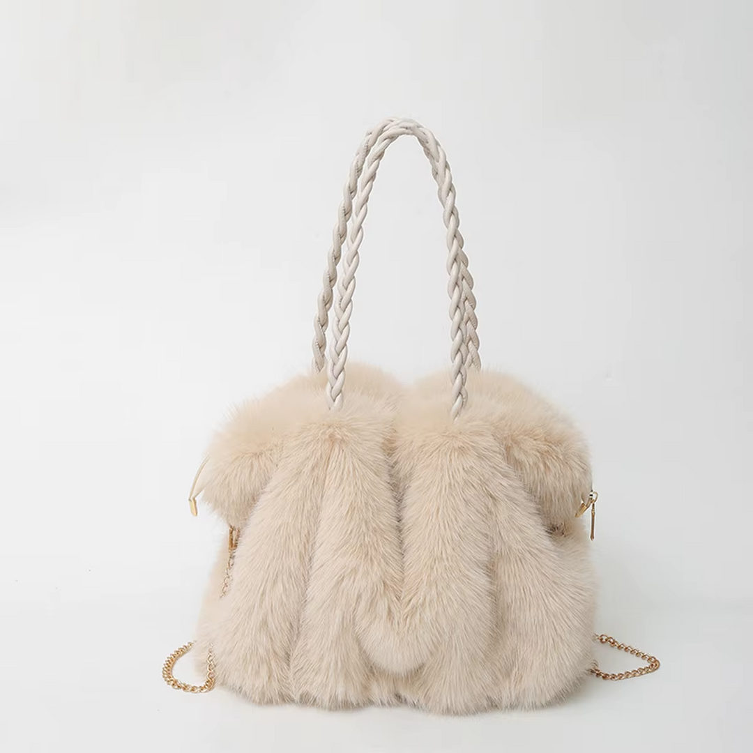 Women’s Faux Fur Shoulder Bag with Braided Handle - Heston Manor