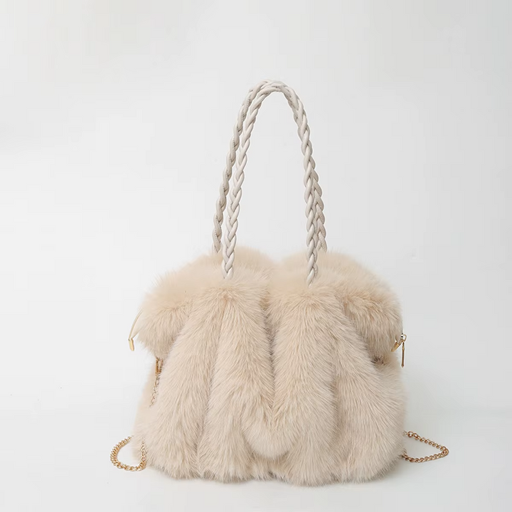 Women’s Faux Fur Shoulder Bag with Braided Handle - Heston Manor