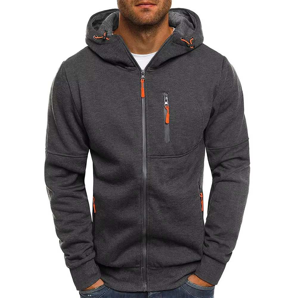 Men’s Dark Gray Full-Zip Hooded Jacket with Zip Pockets - Heston Manor