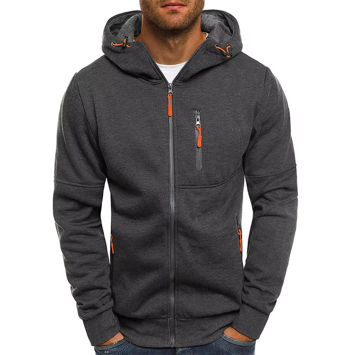 Men’s Dark Gray Full-Zip Hooded Jacket with Zip Pockets - Heston Manor