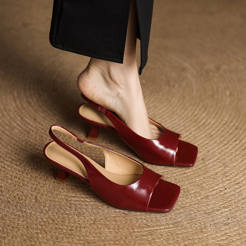 Tyla Genuine Leather Open Toe Slingback Heels