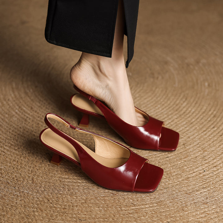 Tyla Genuine Leather Open Toe Slingback Heels