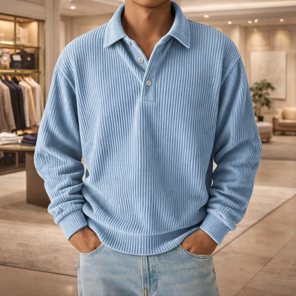 Men’s Ribbed Long Sleeve Polo Shirt - Heston Manor