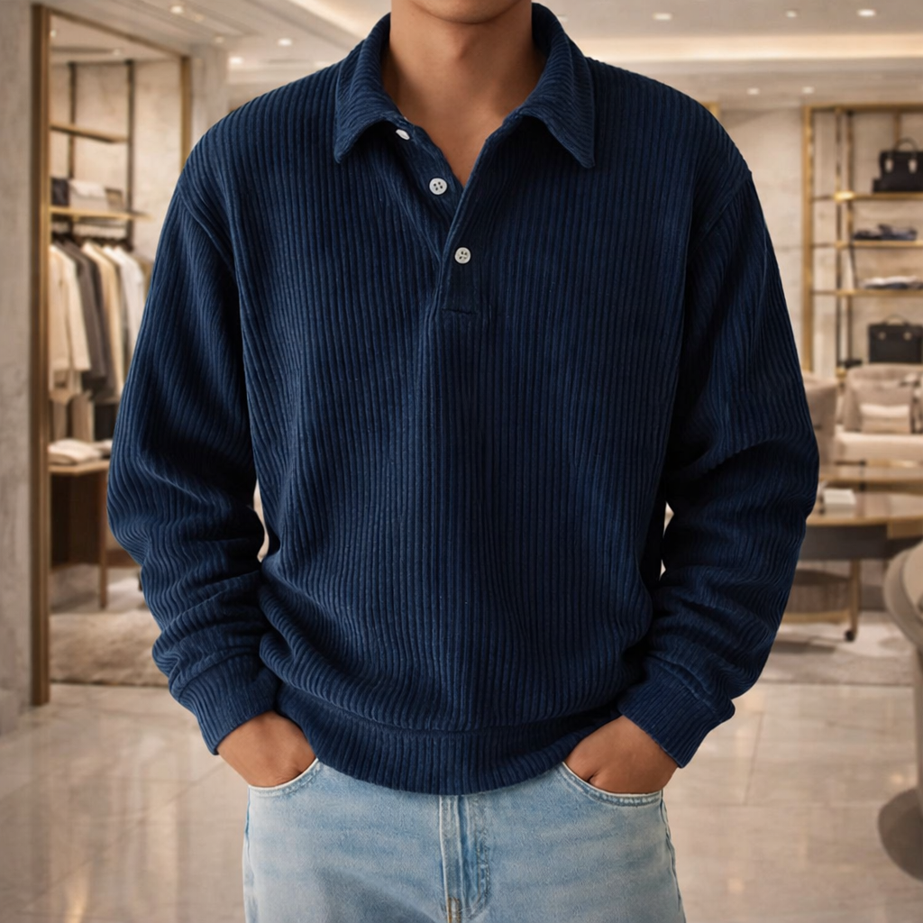 Men’s Ribbed Long Sleeve Polo Shirt - Heston Manor