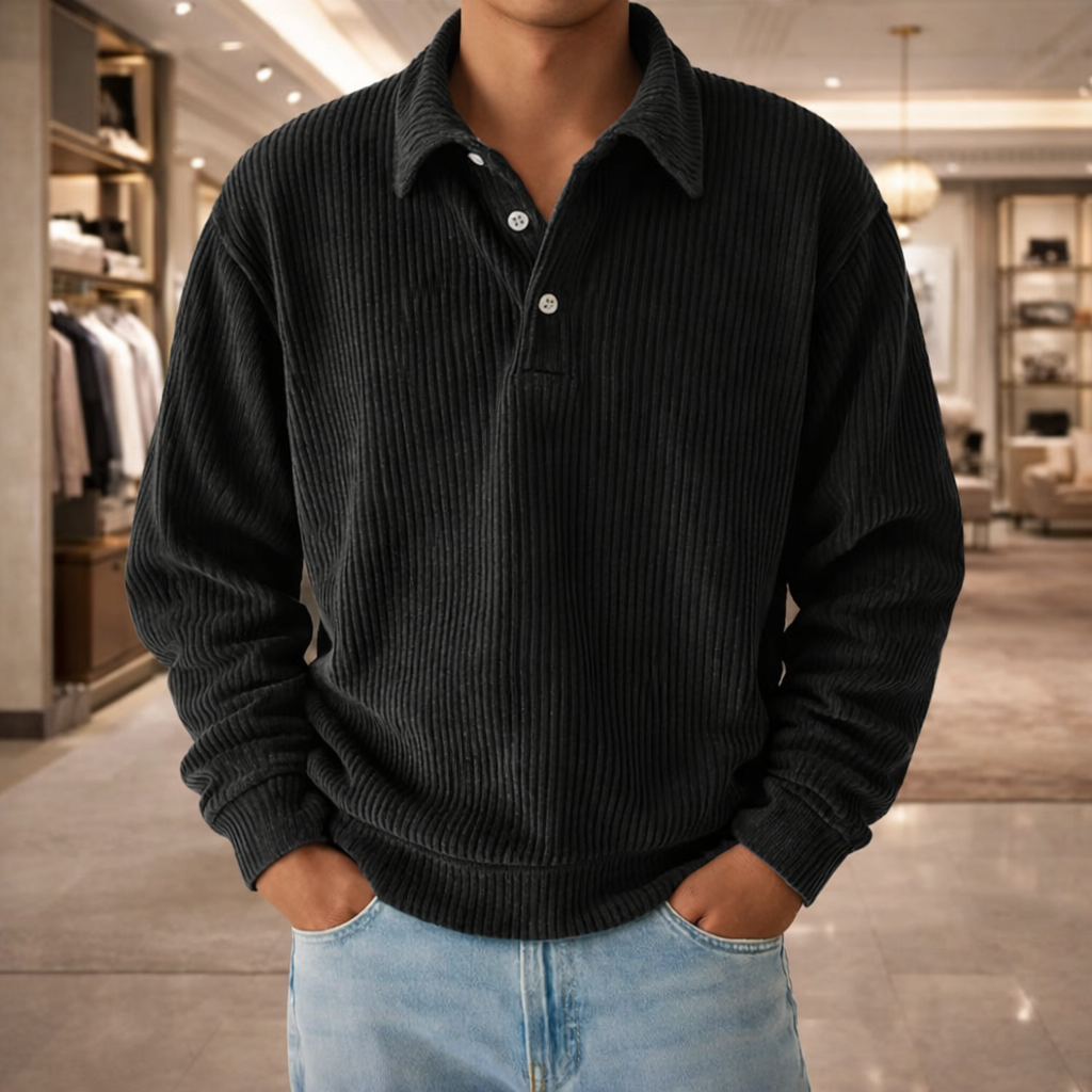Men’s Ribbed Long Sleeve Polo Shirt - Heston Manor