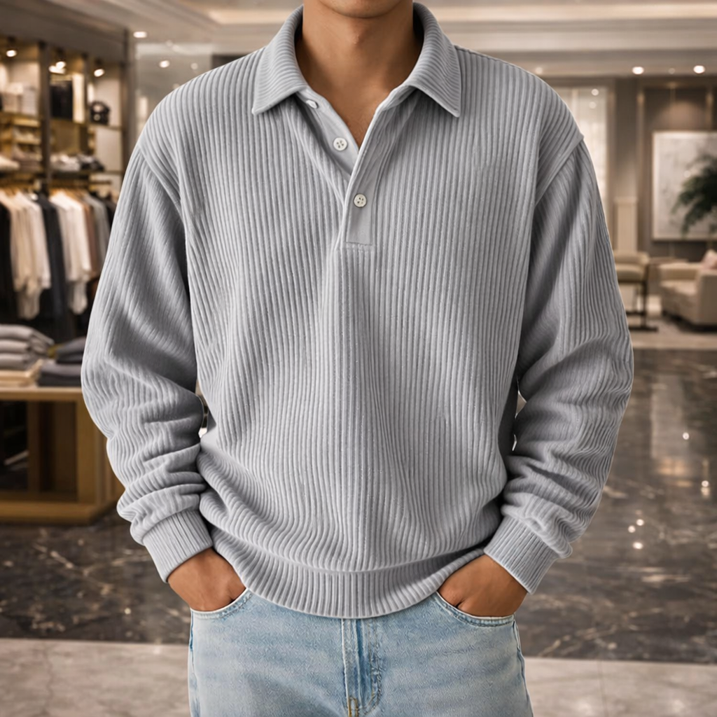 Men’s Ribbed Long Sleeve Polo Shirt - Heston Manor