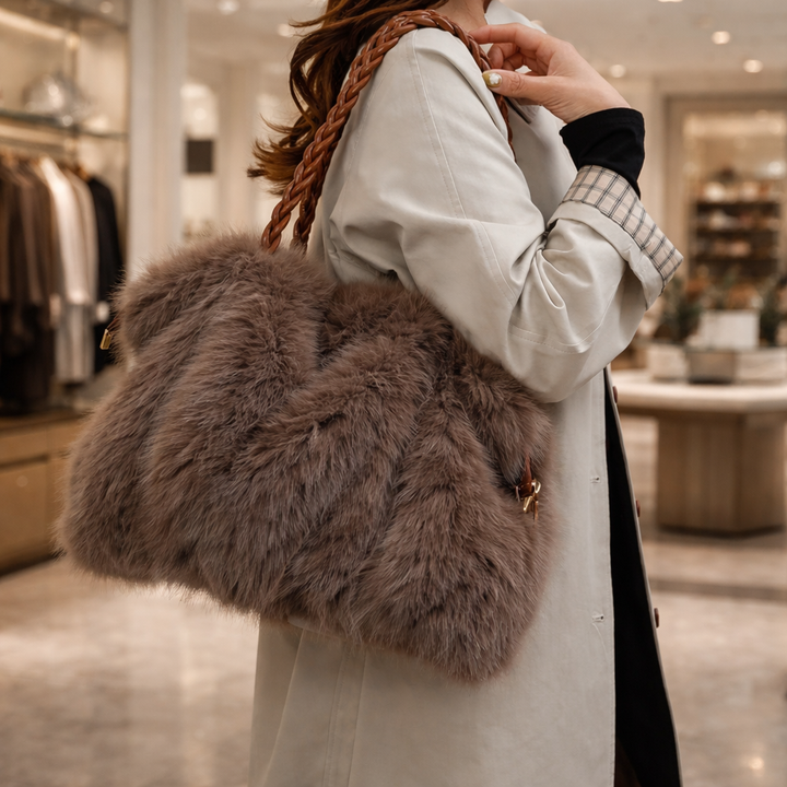 Women’s Faux Fur Shoulder Bag with Braided Handle - Heston Manor