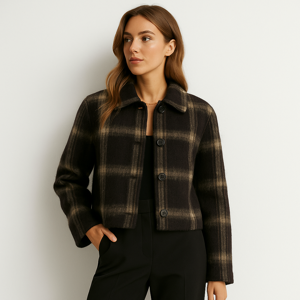 Women’s Plaid Cropped Wool Coat - Heston Manor