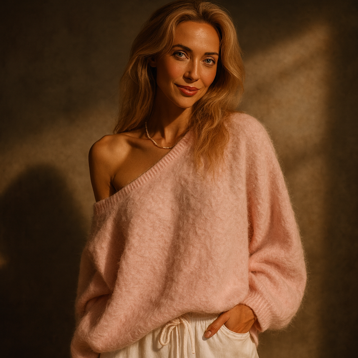 Women’s Off-Shoulder Fluffy Knit Sweater - Heston Manor