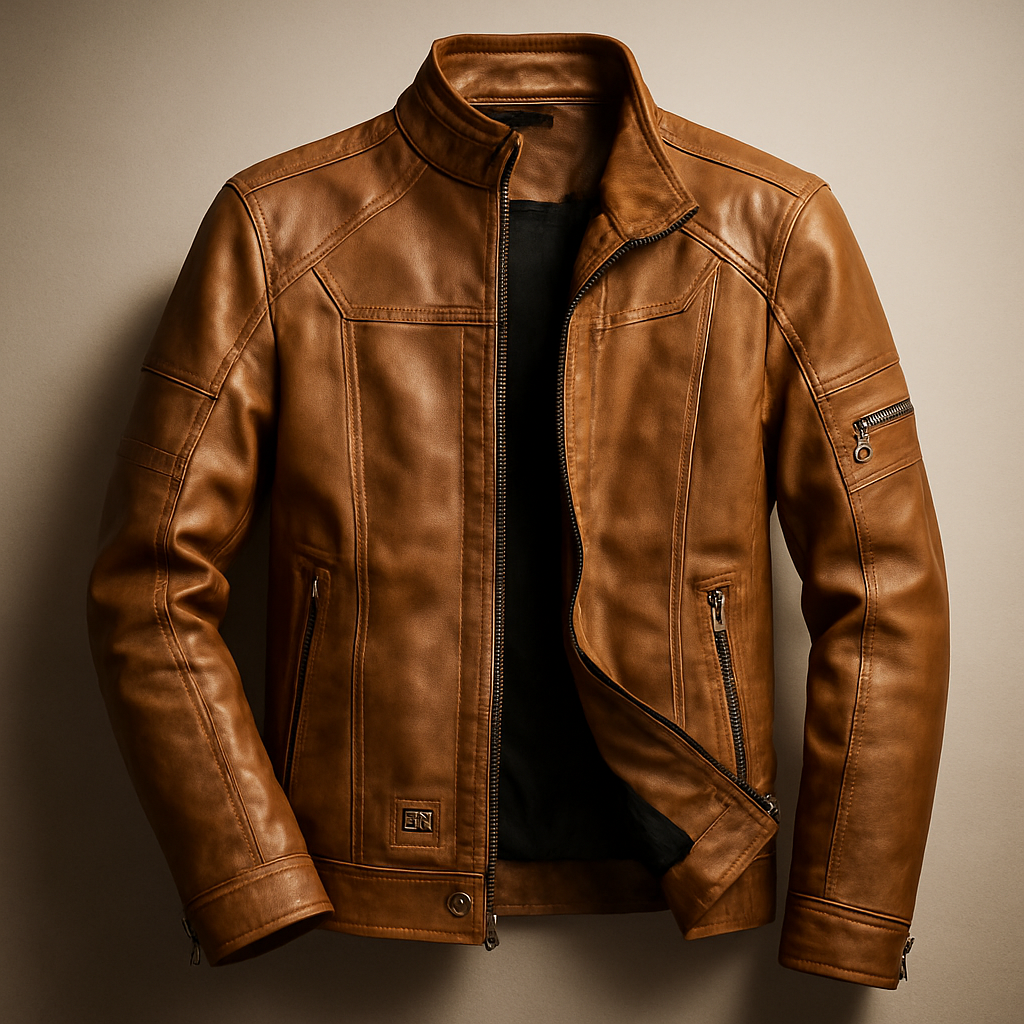 Men’s Vintage Leather Moto Jacket with Warm Polyester Lining - Heston Manor
