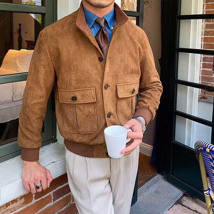 Men's Suede Button-Front Flight Jacket - Heston Manor
